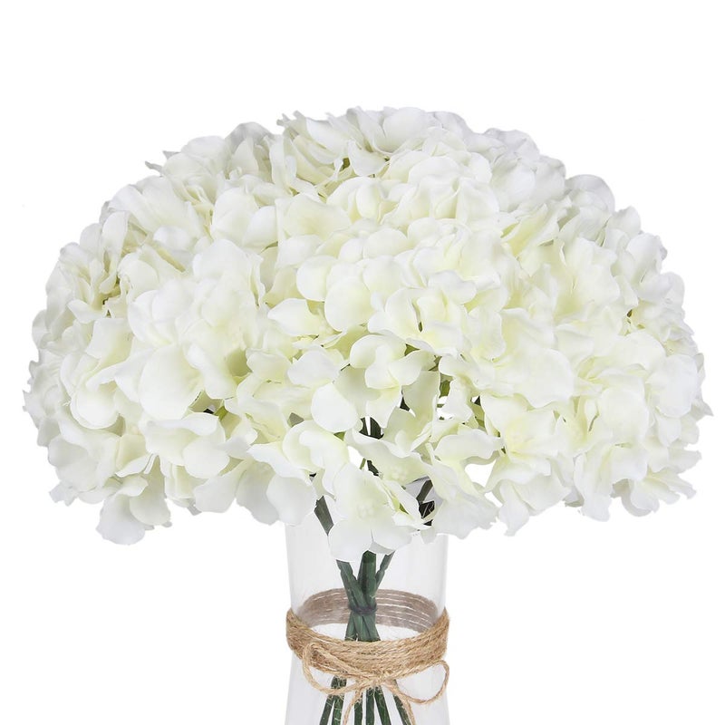 Exoment Silk Hydrangea Heads with Stems,Ivory White Artificial Flower Heads DIY Wedding Centerpiece Home Party Baby Shower Decor (10, Ivory White) - Image 1
